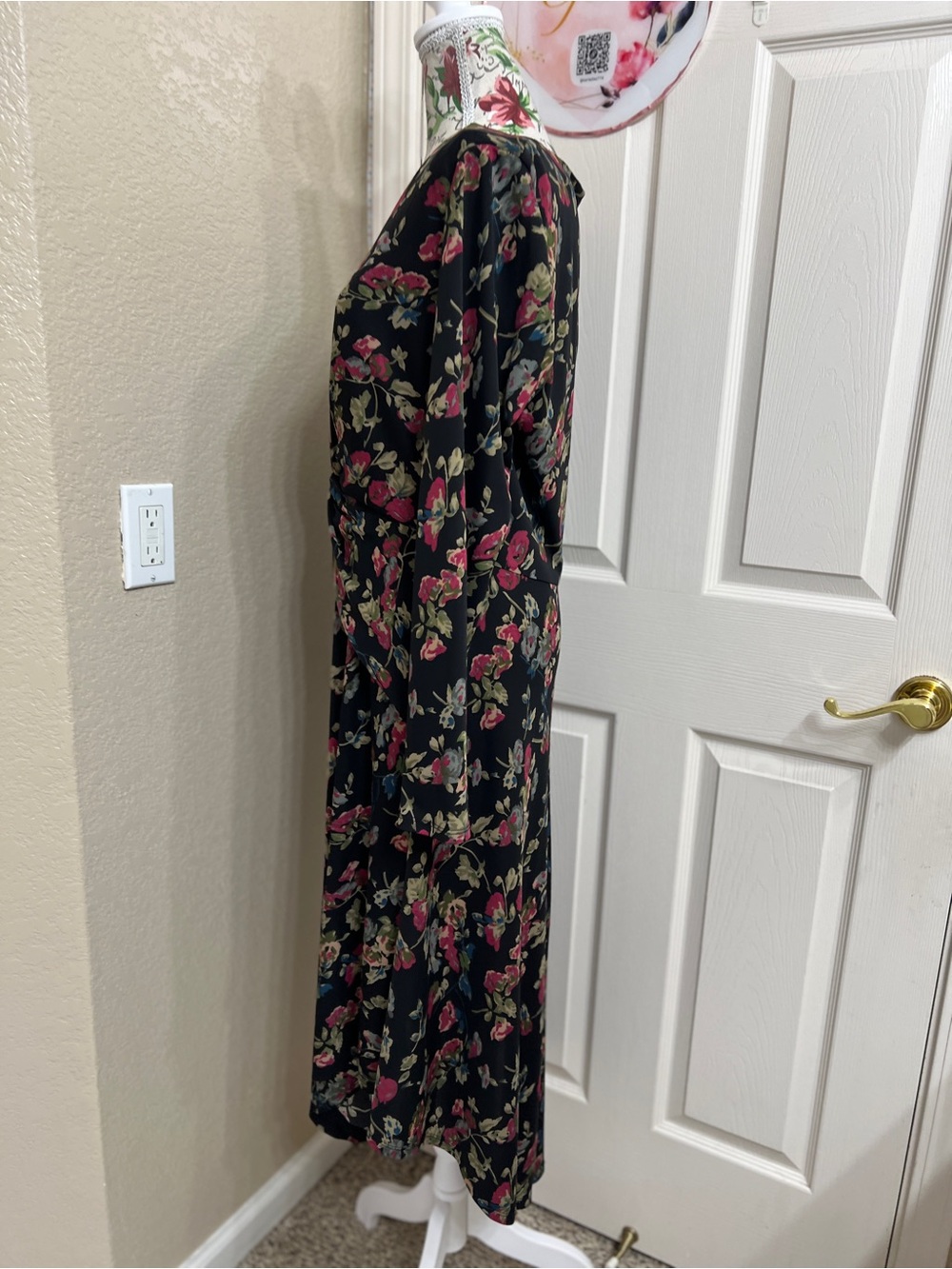 Ralph Lauren Black Floral Long Sleeve Handkerchief Hem Dress - Picture 5 of 10